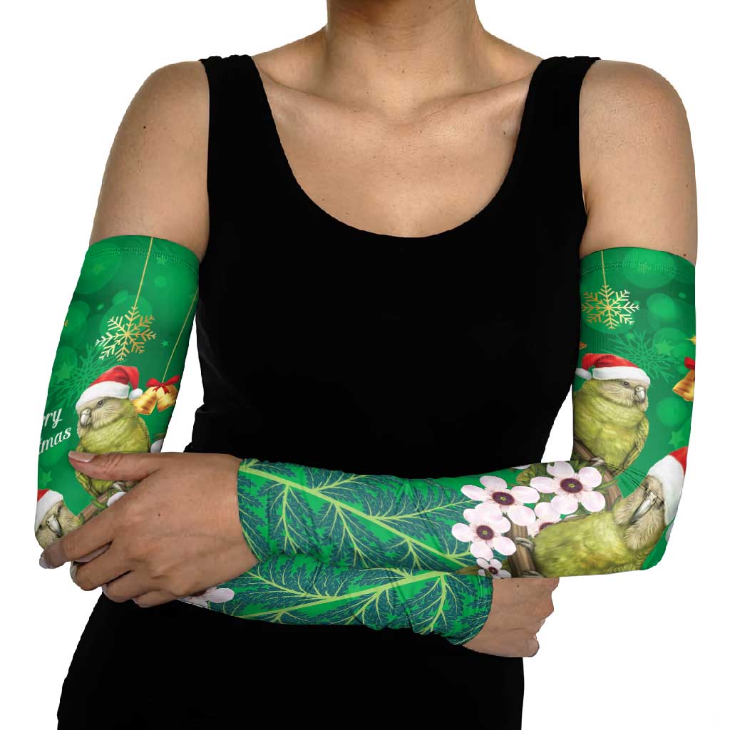 New Zealand Kakapo Christmas Arm Sleeves Owl Parrot Santa Sliver Fern Manuka - Green - Aussie Hoodie