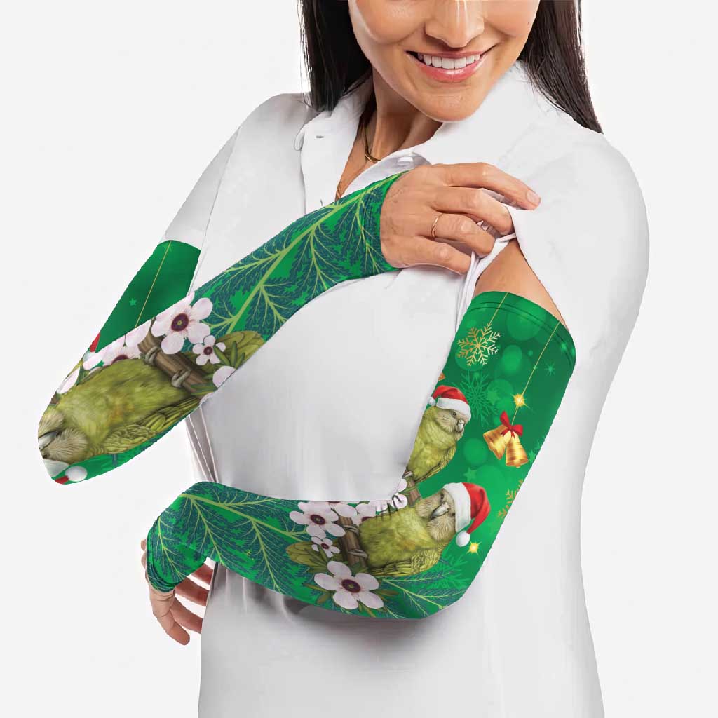 New Zealand Kakapo Christmas Arm Sleeves Owl Parrot Santa Sliver Fern Manuka - Green - Aussie Hoodie