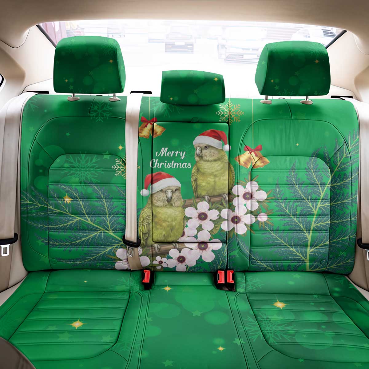 New Zealand Kakapo Christmas Back Car Seat Cover Owl Parrot Santa Sliver Fern Manuka - Green - Aussie Hoodie