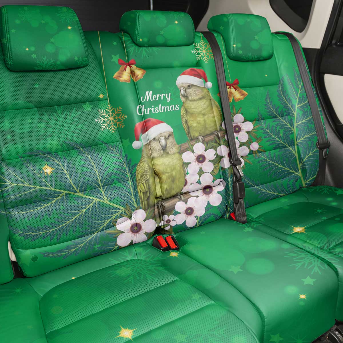 New Zealand Kakapo Christmas Back Car Seat Cover Owl Parrot Santa Sliver Fern Manuka - Green - Aussie Hoodie