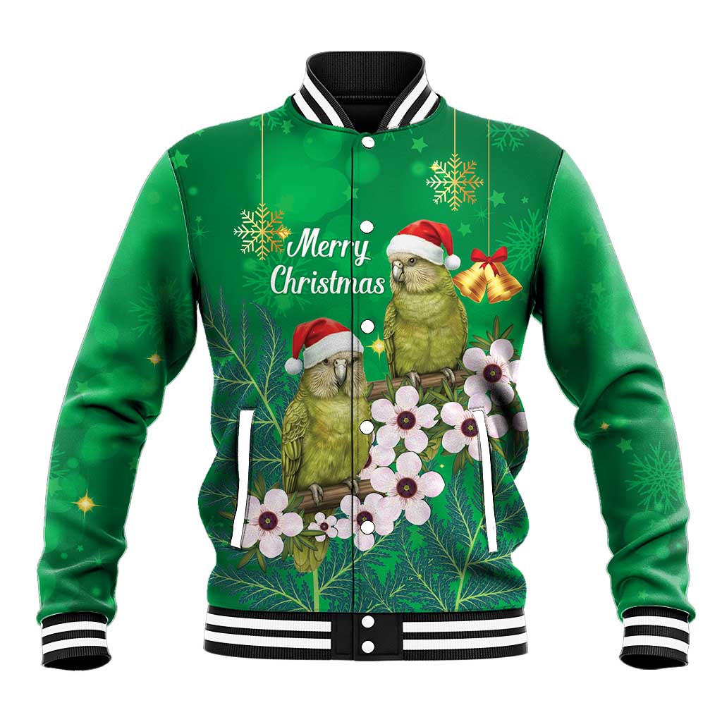 New Zealand Kakapo Christmas Baseball Jacket Owl Parrot Santa Sliver Fern Manuka - Green - Aussie Hoodie