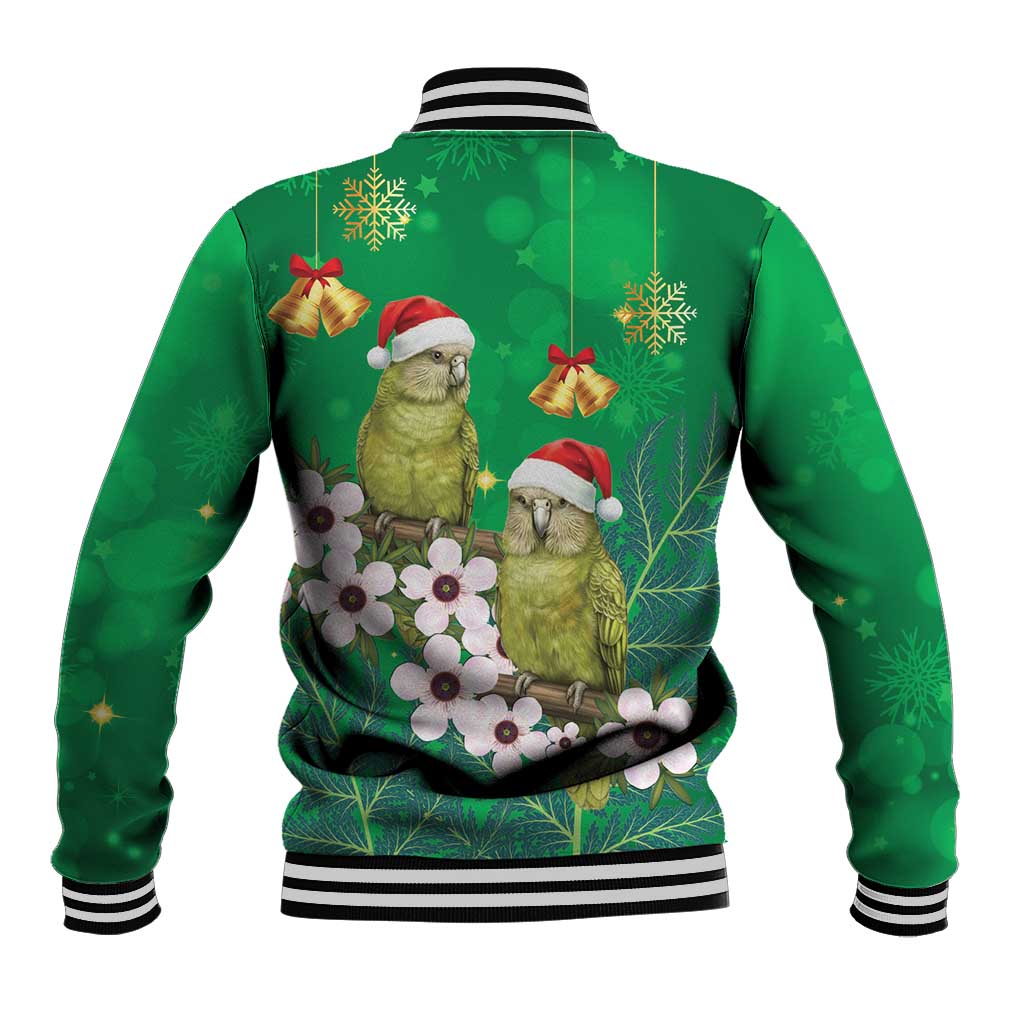New Zealand Kakapo Christmas Baseball Jacket Owl Parrot Santa Sliver Fern Manuka - Green - Aussie Hoodie