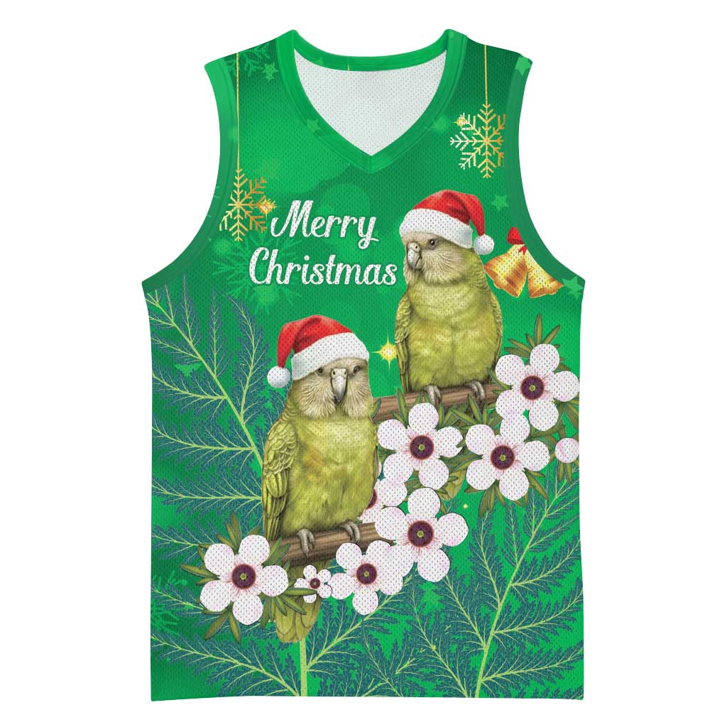 New Zealand Kakapo Christmas Basketball Jersey Owl Parrot Santa Sliver Fern Manuka - Green - Aussie Hoodie