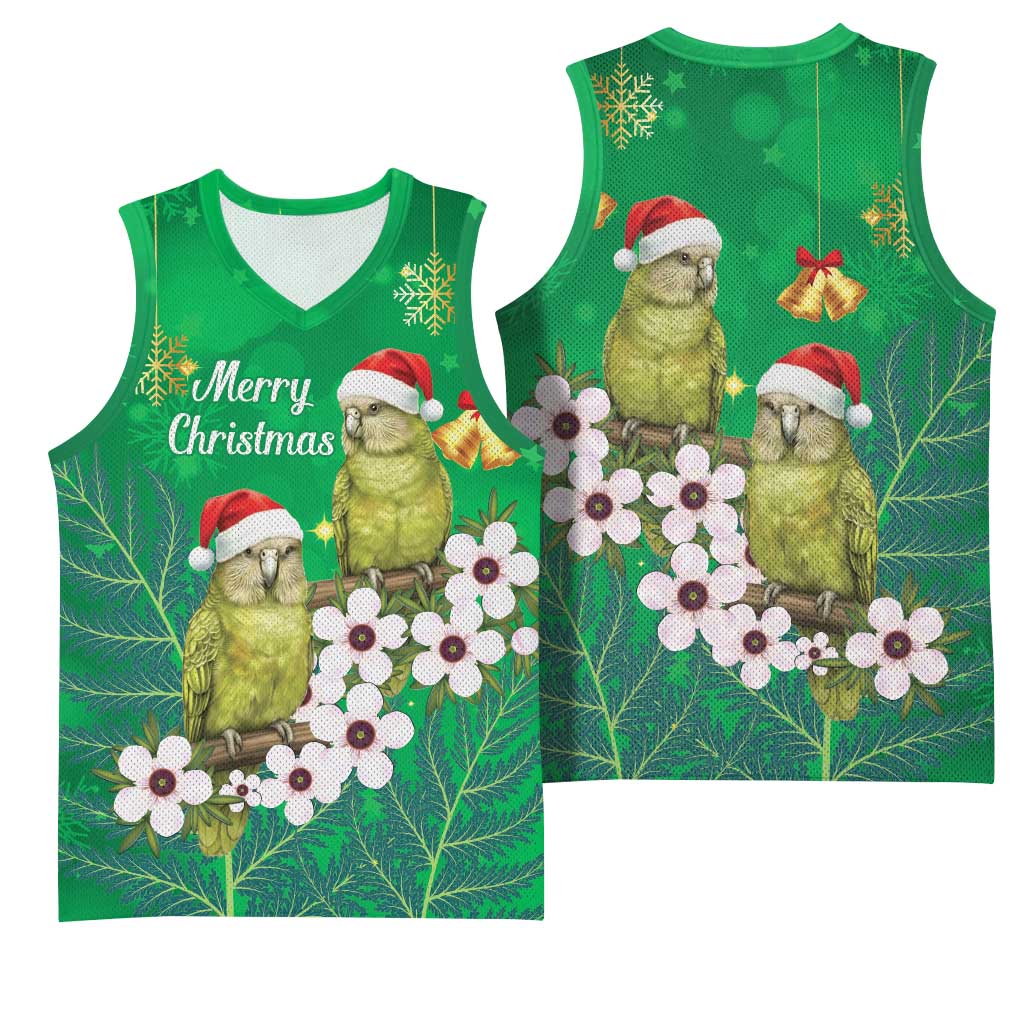 New Zealand Kakapo Christmas Basketball Jersey Owl Parrot Santa Sliver Fern Manuka - Green - Aussie Hoodie