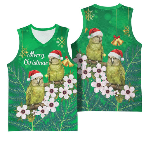 New Zealand Kakapo Christmas Basketball Jersey Owl Parrot Santa Sliver Fern Manuka - Green - Aussie Hoodie