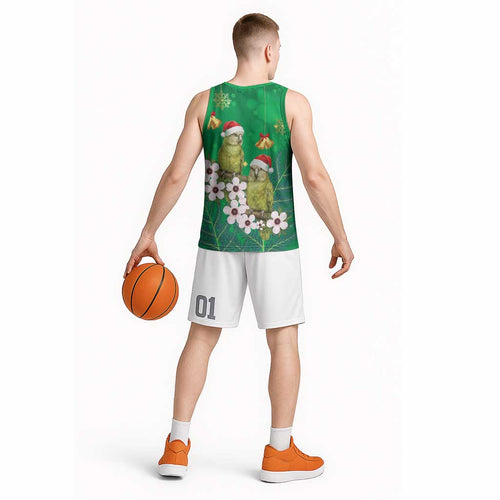 New Zealand Kakapo Christmas Basketball Jersey Owl Parrot Santa Sliver Fern Manuka - Green - Aussie Hoodie