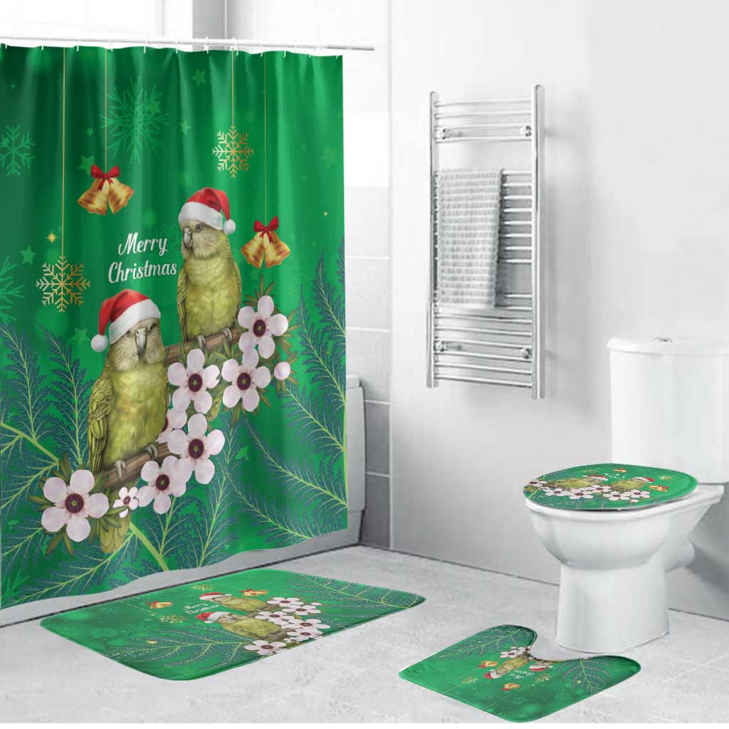 New Zealand Kakapo Christmas Bathroom Set Owl Parrot Santa Sliver Fern Manuka - Green - Aussie Hoodie