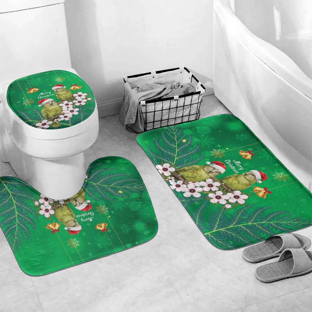 New Zealand Kakapo Christmas Bathroom Set Owl Parrot Santa Sliver Fern Manuka - Green - Aussie Hoodie