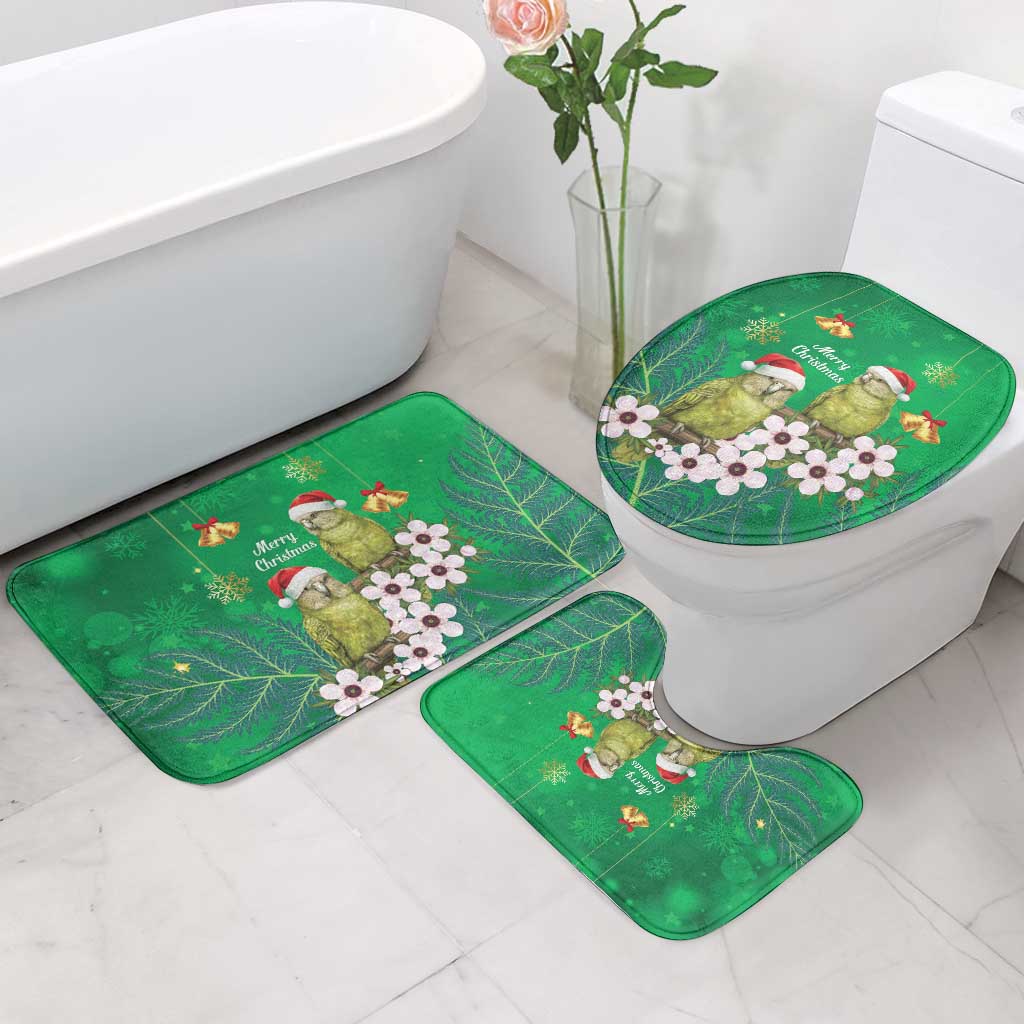 New Zealand Kakapo Christmas Bathroom Set Owl Parrot Santa Sliver Fern Manuka - Green - Aussie Hoodie