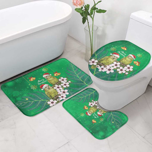 New Zealand Kakapo Christmas Bathroom Set Owl Parrot Santa Sliver Fern Manuka - Green - Aussie Hoodie