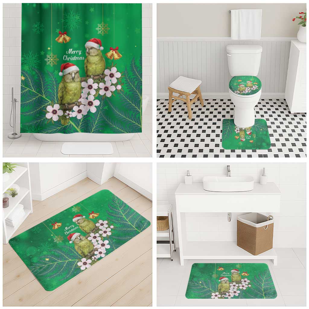New Zealand Kakapo Christmas Bathroom Set Owl Parrot Santa Sliver Fern Manuka - Green - Aussie Hoodie