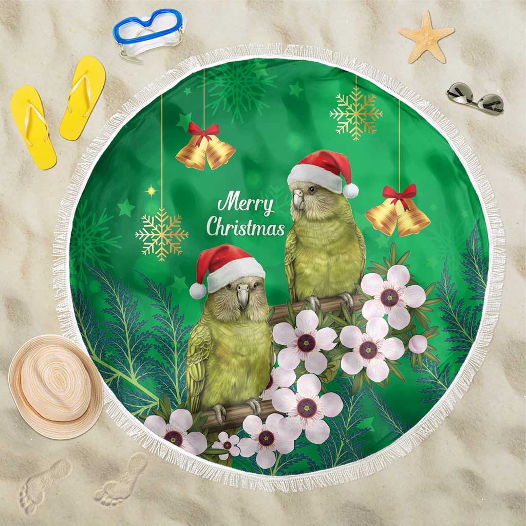New Zealand Kakapo Christmas Beach Blanket Owl Parrot Santa Sliver Fern Manuka - Green - Aussie Hoodie