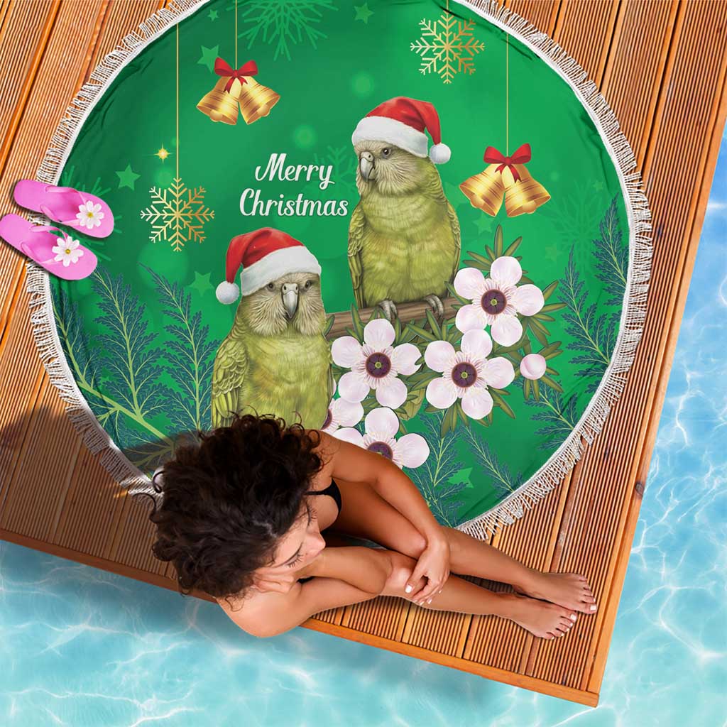 New Zealand Kakapo Christmas Beach Blanket Owl Parrot Santa Sliver Fern Manuka - Green - Aussie Hoodie