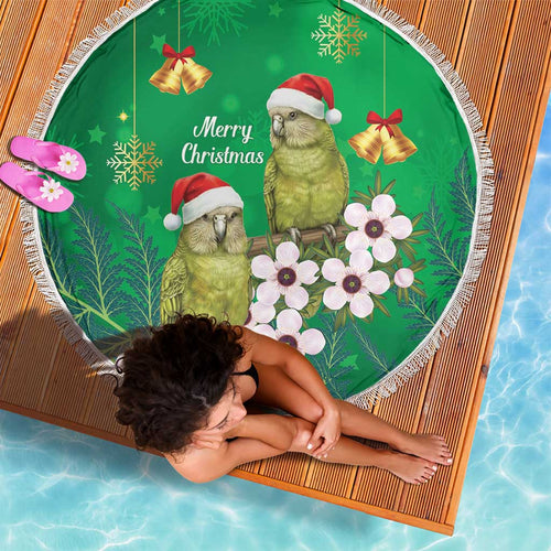 New Zealand Kakapo Christmas Beach Blanket Owl Parrot Santa Sliver Fern Manuka - Green - Aussie Hoodie