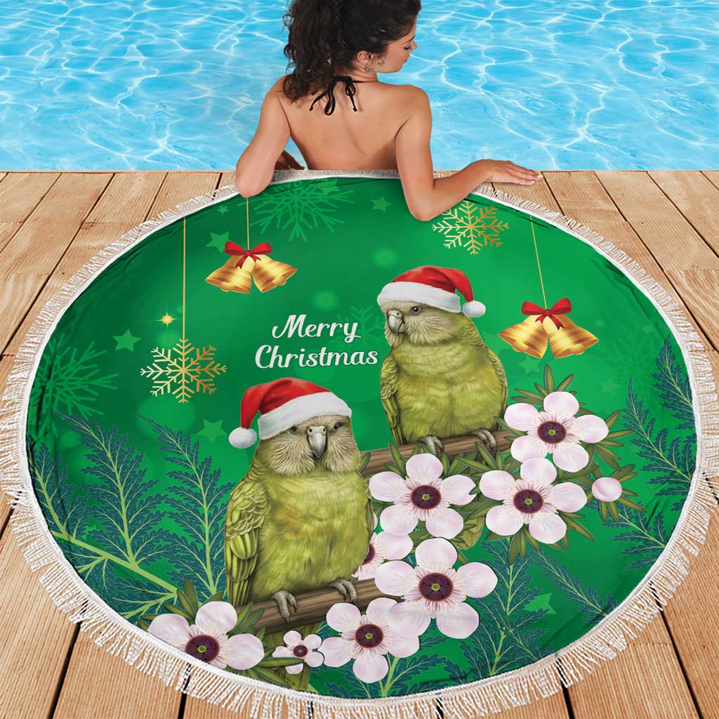 New Zealand Kakapo Christmas Beach Blanket Owl Parrot Santa Sliver Fern Manuka - Green - Aussie Hoodie