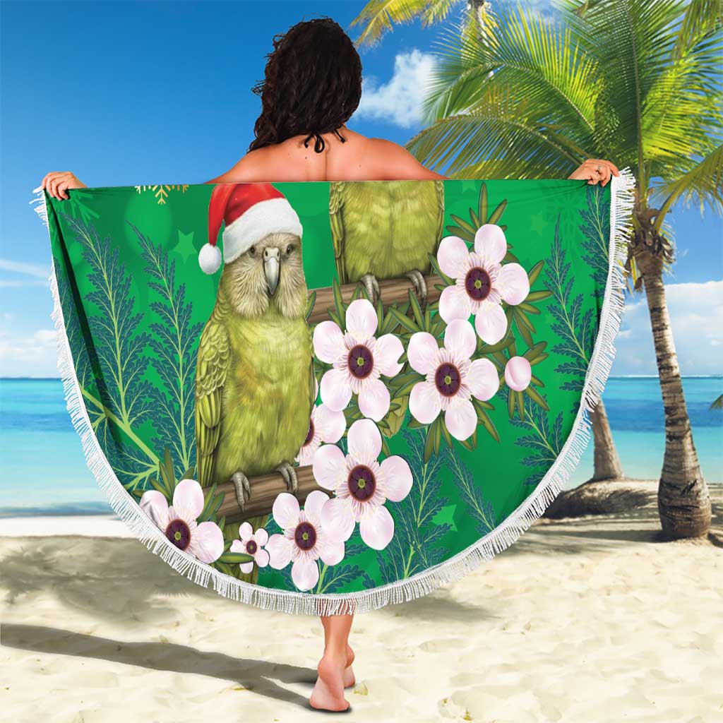 New Zealand Kakapo Christmas Beach Blanket Owl Parrot Santa Sliver Fern Manuka - Green - Aussie Hoodie