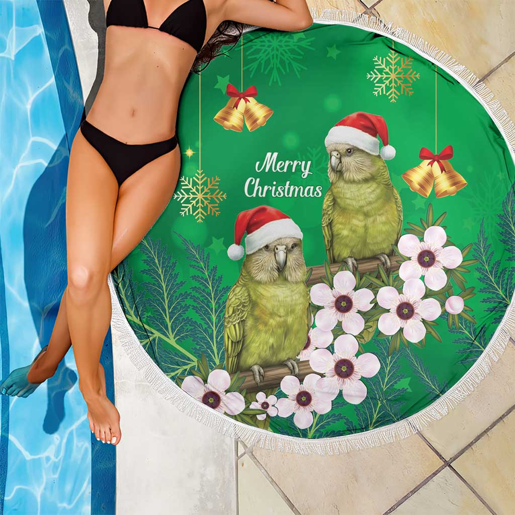 New Zealand Kakapo Christmas Beach Blanket Owl Parrot Santa Sliver Fern Manuka - Green - Aussie Hoodie