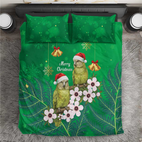New Zealand Kakapo Christmas Bedding Set Owl Parrot Santa Sliver Fern Manuka - Green - Aussie Hoodie