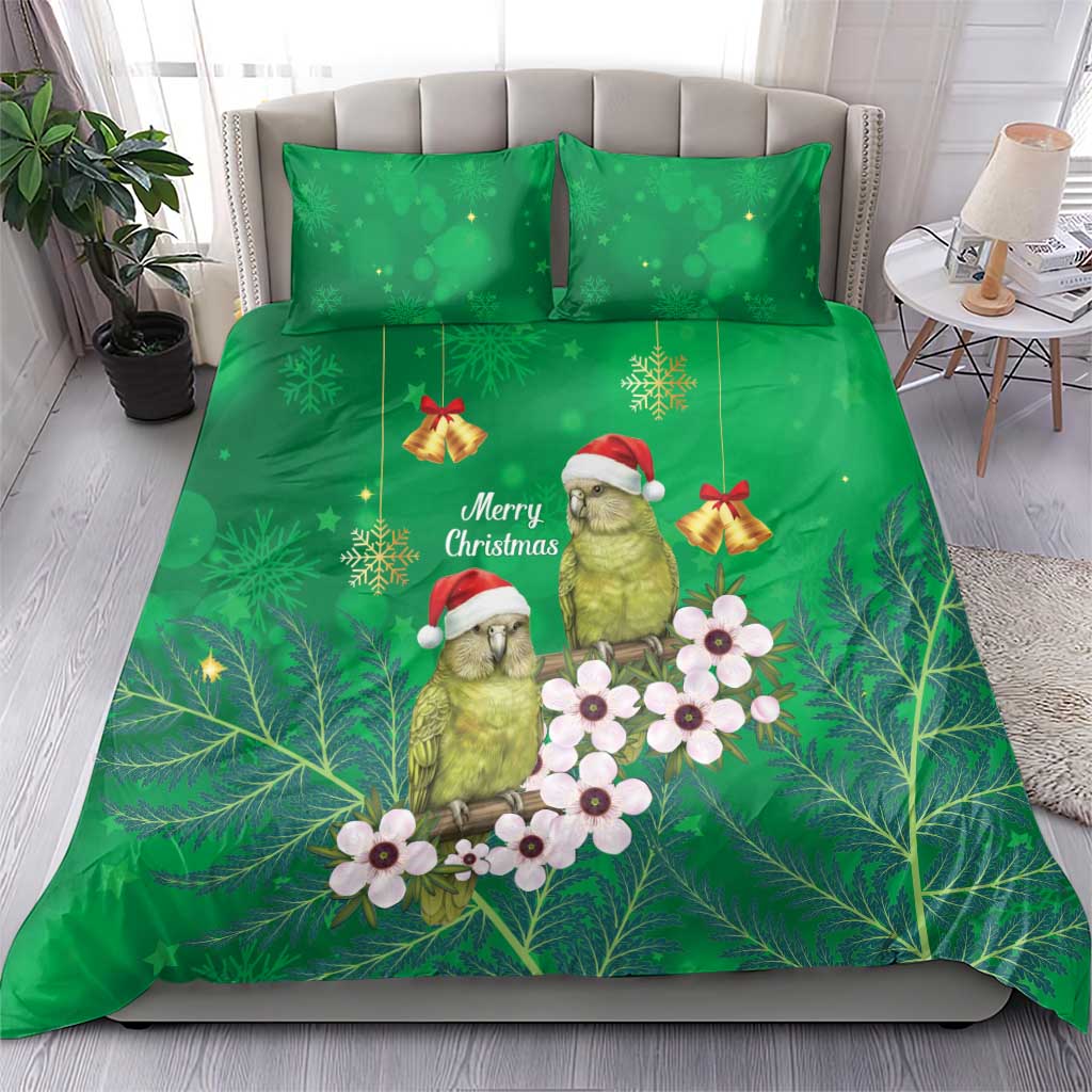 New Zealand Kakapo Christmas Bedding Set Owl Parrot Santa Sliver Fern Manuka - Green - Aussie Hoodie