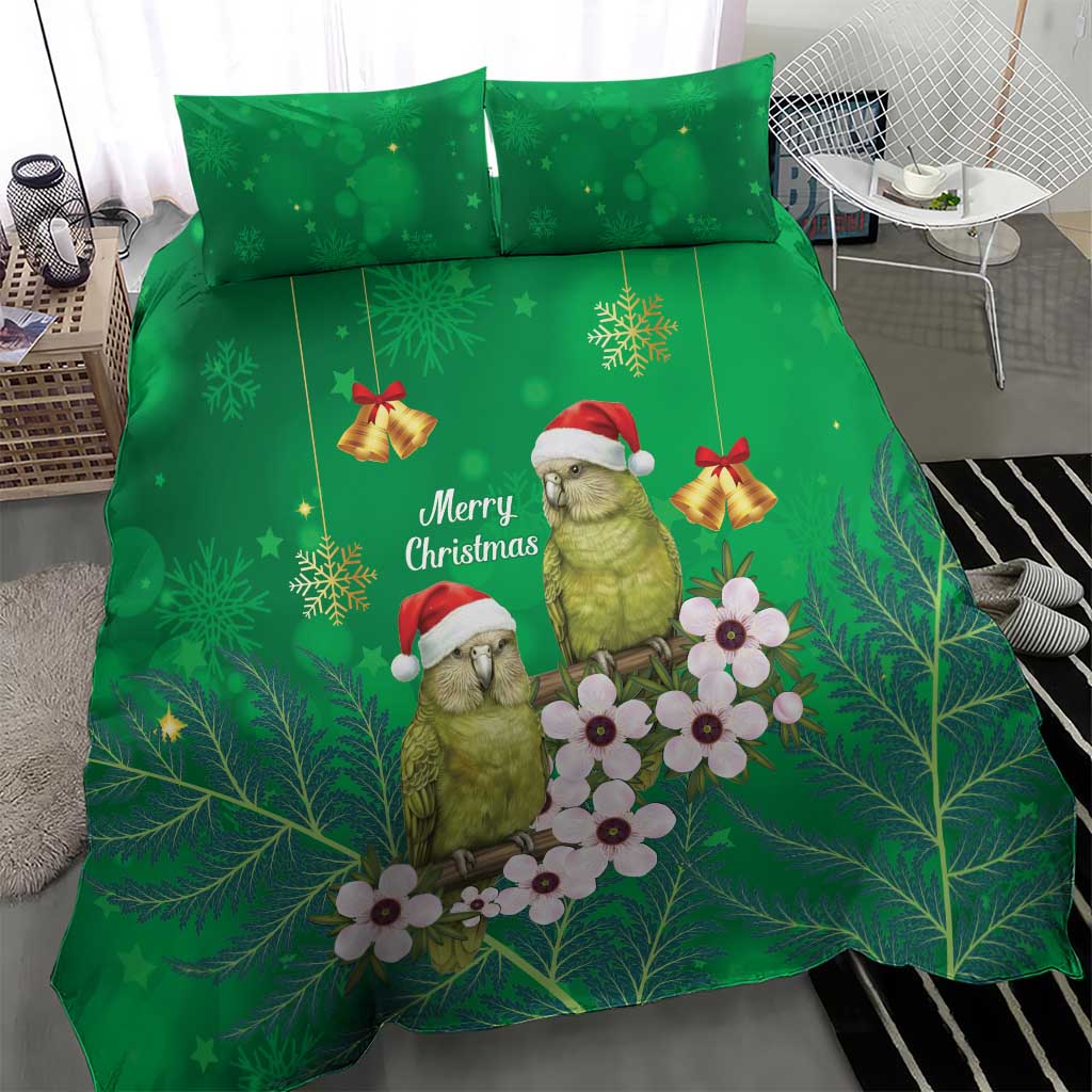 New Zealand Kakapo Christmas Bedding Set Owl Parrot Santa Sliver Fern Manuka - Green - Aussie Hoodie
