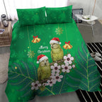 New Zealand Kakapo Christmas Bedding Set Owl Parrot Santa Sliver Fern Manuka - Green - Aussie Hoodie