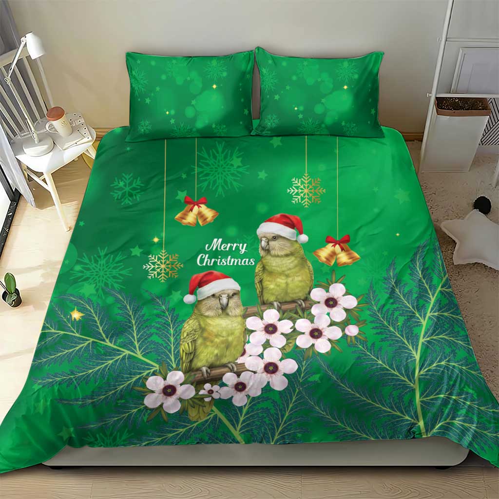 New Zealand Kakapo Christmas Bedding Set Owl Parrot Santa Sliver Fern Manuka - Green - Aussie Hoodie
