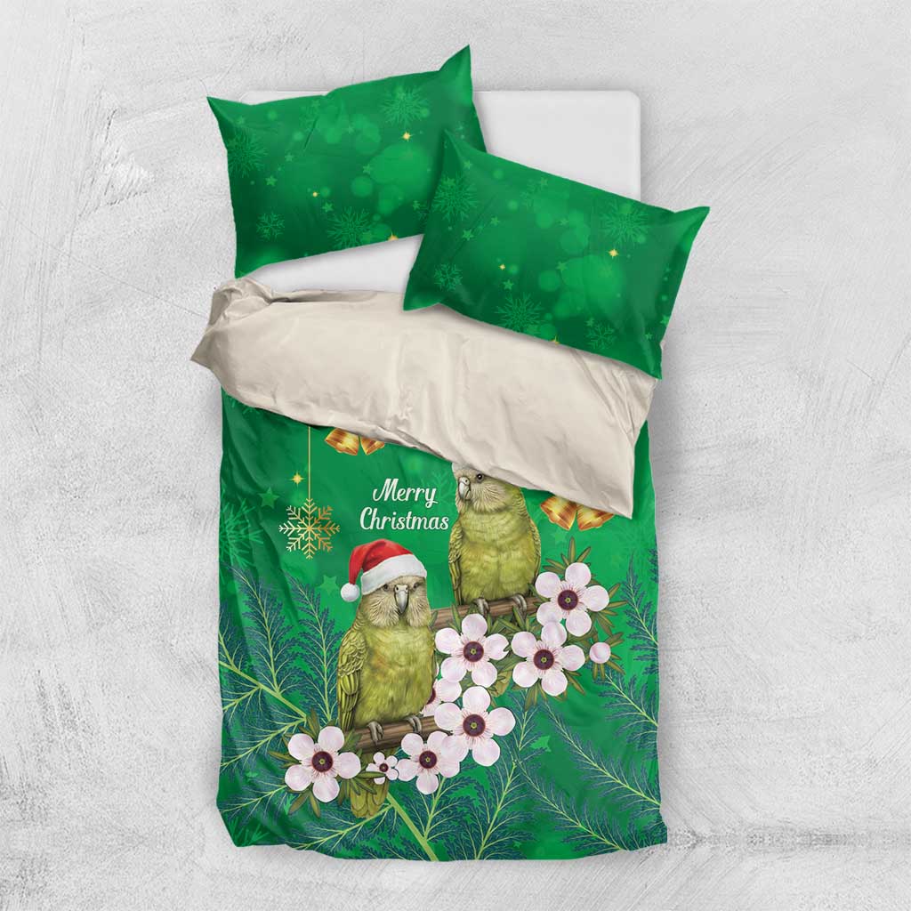 New Zealand Kakapo Christmas Bedding Set Owl Parrot Santa Sliver Fern Manuka - Green - Aussie Hoodie