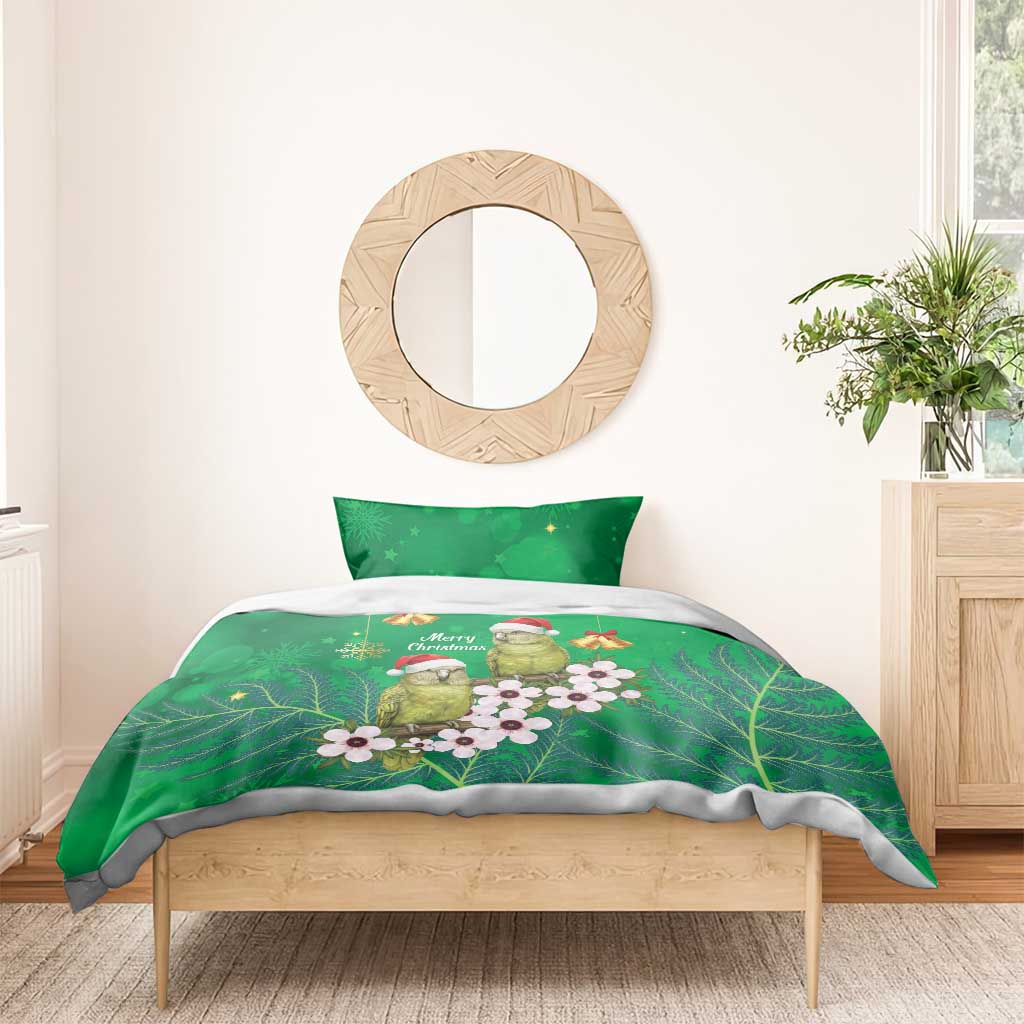 New Zealand Kakapo Christmas Bedding Set Owl Parrot Santa Sliver Fern Manuka - Green - Aussie Hoodie