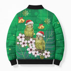 New Zealand Kakapo Christmas Bomber Puffer Jacket Owl Parrot Santa Sliver Fern Manuka - Green - Aussie Hoodie