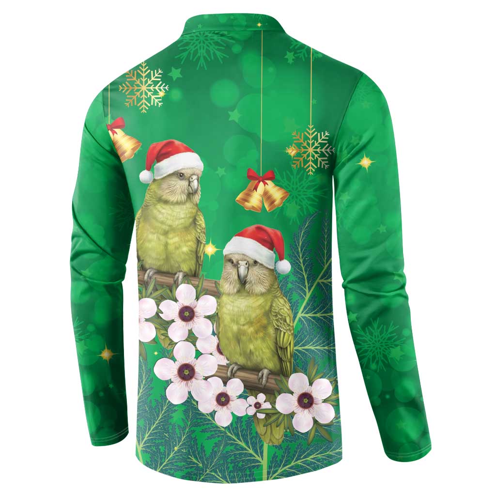 New Zealand Kakapo Christmas Button Sweatshirt Owl Parrot Santa Sliver Fern Manuka - Green - Aussie Hoodie
