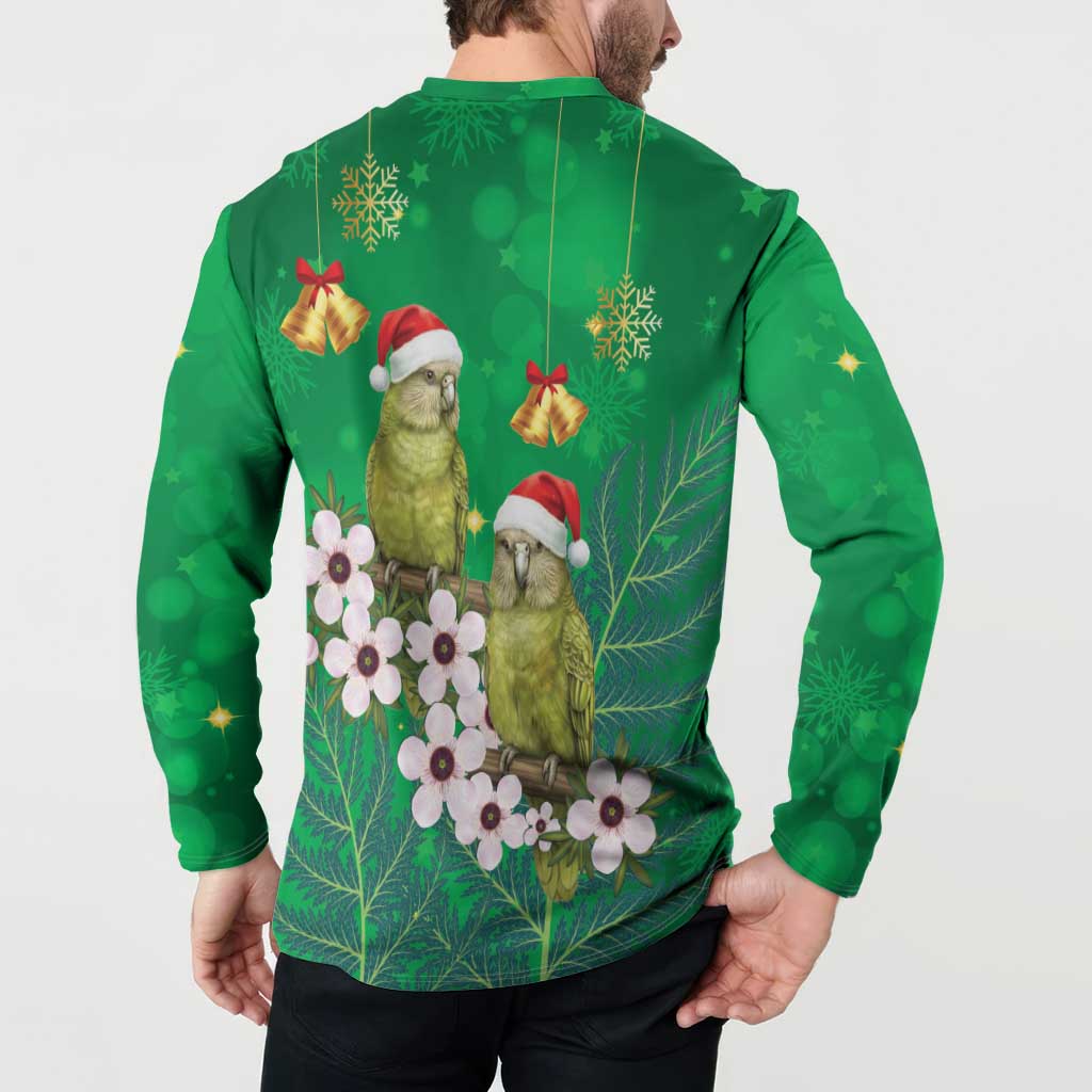 New Zealand Kakapo Christmas Button Sweatshirt Owl Parrot Santa Sliver Fern Manuka - Green - Aussie Hoodie