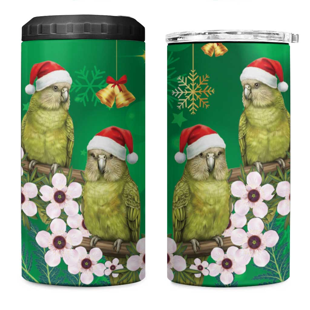 New Zealand Kakapo Christmas 4 in 1 Can Cooler Tumbler Owl Parrot Santa Sliver Fern Manuka - Green - Aussie Hoodie