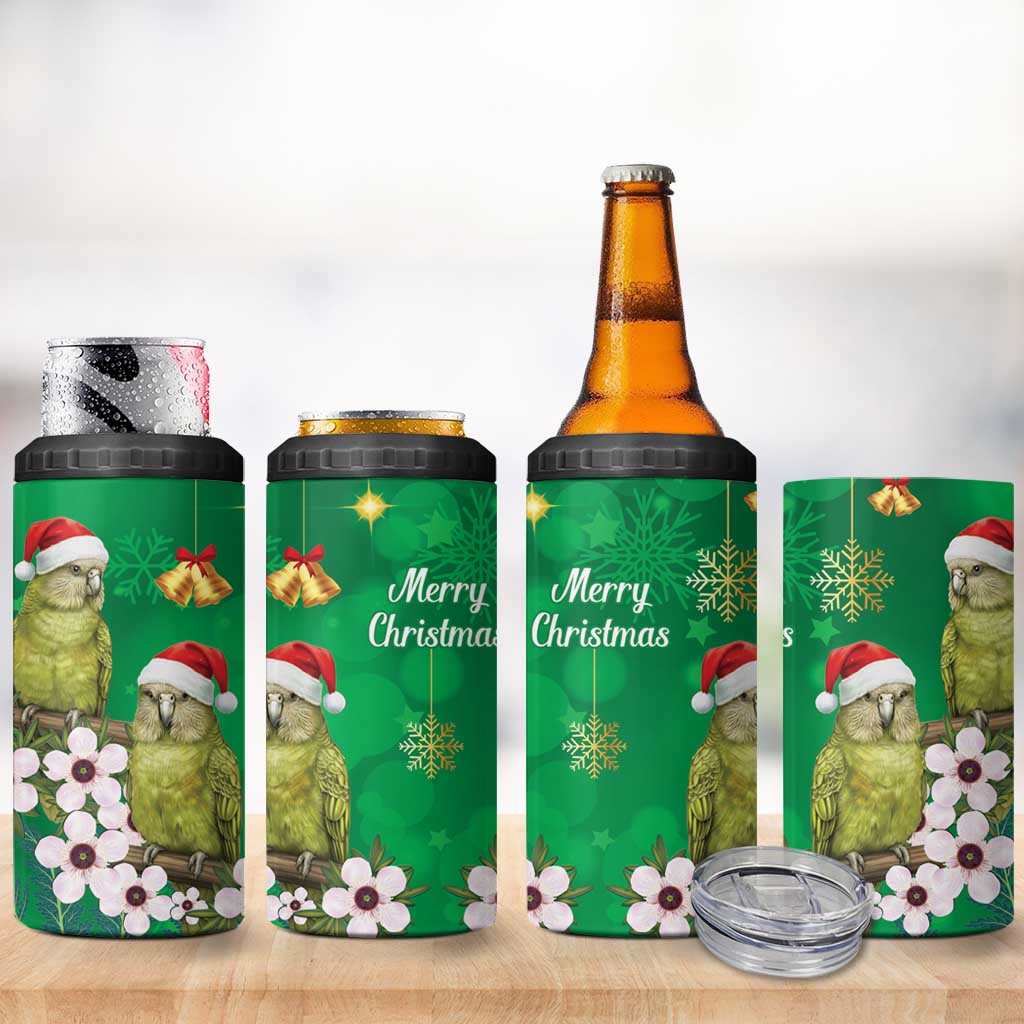 New Zealand Kakapo Christmas 4 in 1 Can Cooler Tumbler Owl Parrot Santa Sliver Fern Manuka - Green - Aussie Hoodie