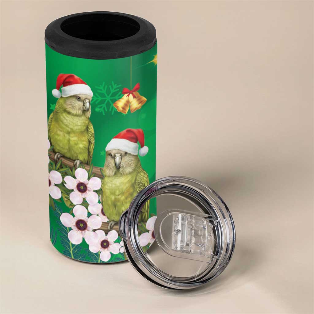 New Zealand Kakapo Christmas 4 in 1 Can Cooler Tumbler Owl Parrot Santa Sliver Fern Manuka - Green - Aussie Hoodie