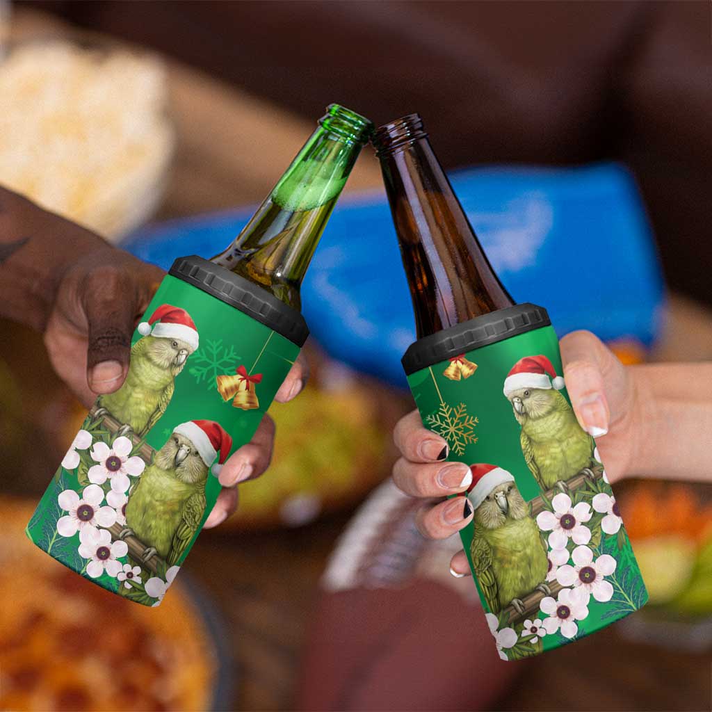 New Zealand Kakapo Christmas 4 in 1 Can Cooler Tumbler Owl Parrot Santa Sliver Fern Manuka - Green - Aussie Hoodie