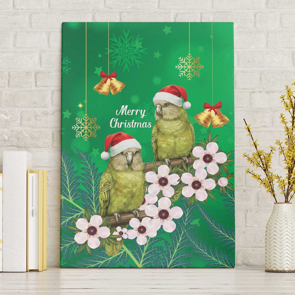 New Zealand Kakapo Christmas Canvas Wall Art Owl Parrot Santa Sliver Fern Manuka - Green - Aussie Hoodie