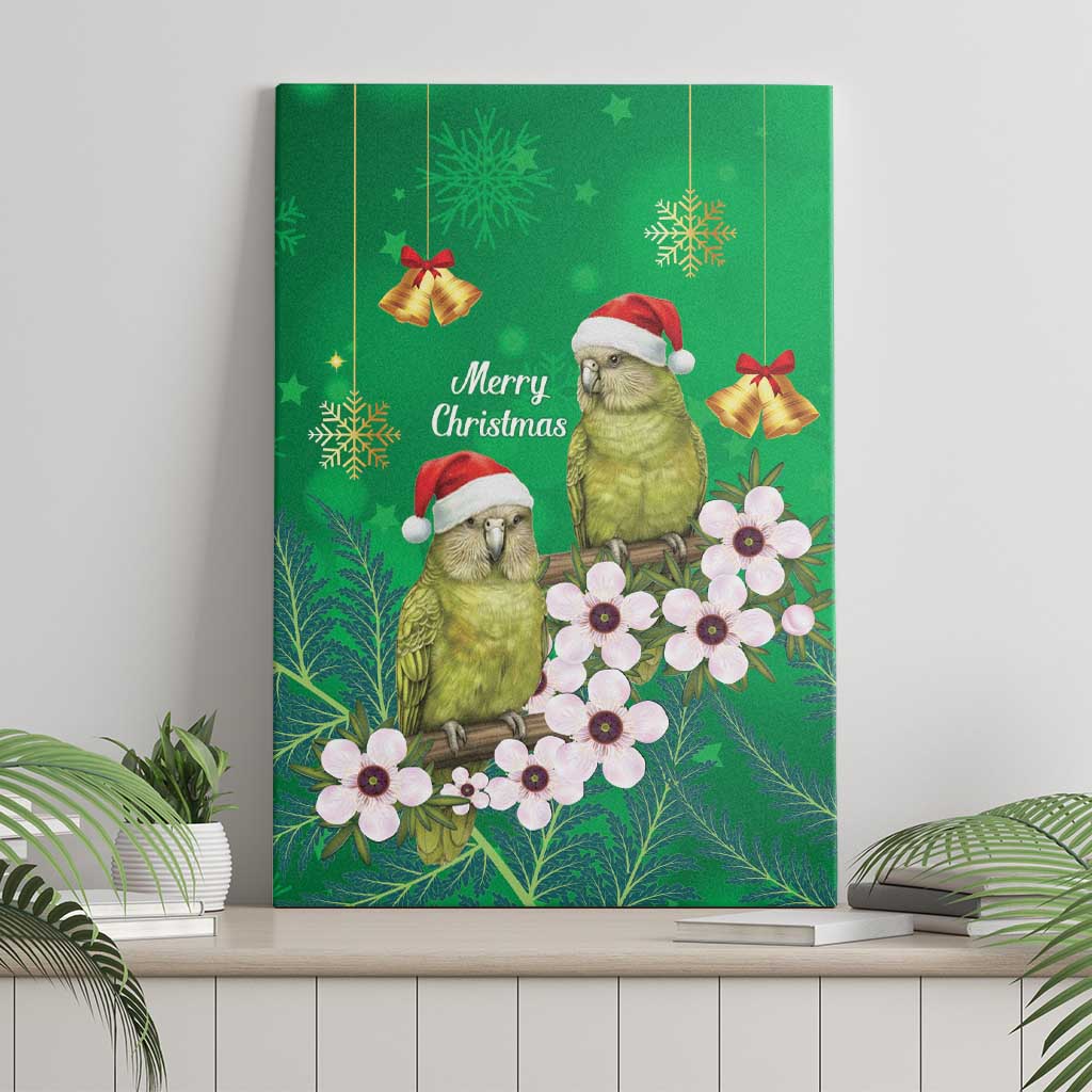 New Zealand Kakapo Christmas Canvas Wall Art Owl Parrot Santa Sliver Fern Manuka - Green - Aussie Hoodie