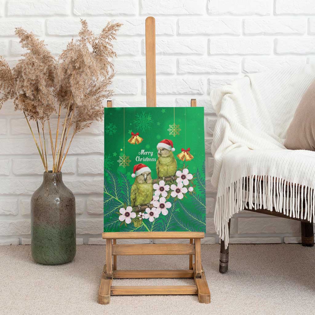 New Zealand Kakapo Christmas Canvas Wall Art Owl Parrot Santa Sliver Fern Manuka - Green - Aussie Hoodie