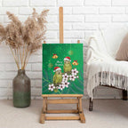 New Zealand Kakapo Christmas Canvas Wall Art Owl Parrot Santa Sliver Fern Manuka - Green - Aussie Hoodie