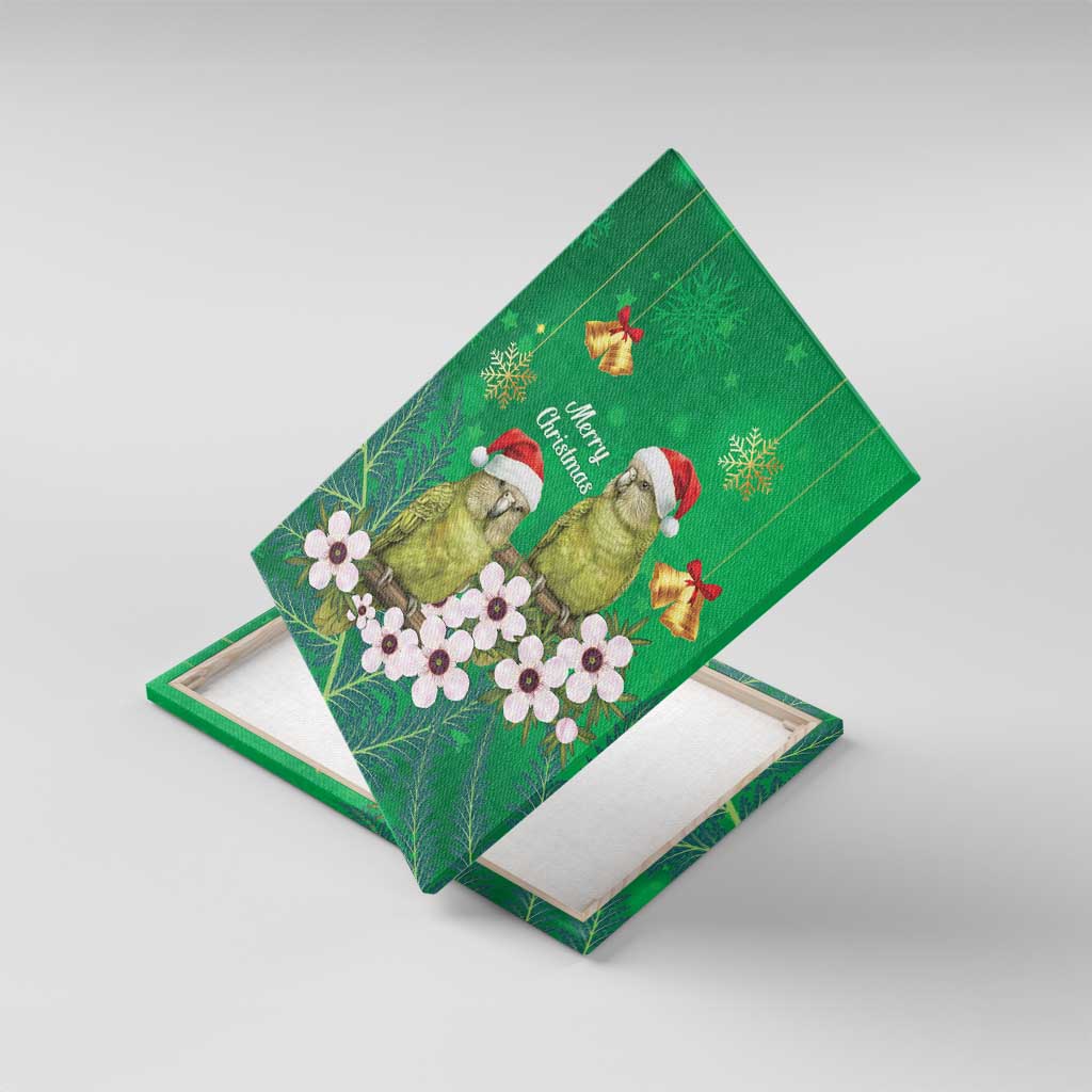 New Zealand Kakapo Christmas Canvas Wall Art Owl Parrot Santa Sliver Fern Manuka - Green - Aussie Hoodie