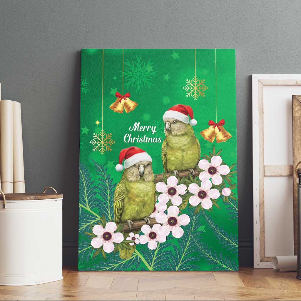 New Zealand Kakapo Christmas Canvas Wall Art Owl Parrot Santa Sliver Fern Manuka - Green - Aussie Hoodie