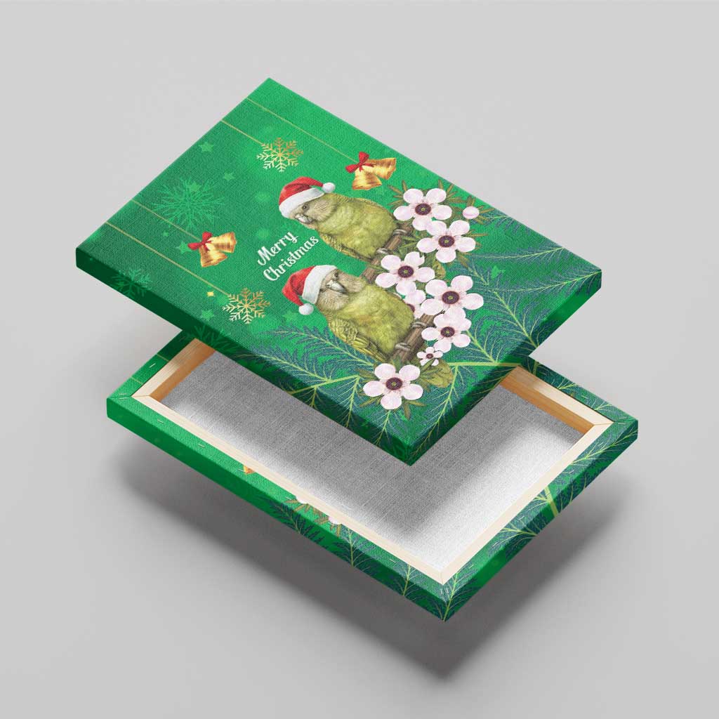 New Zealand Kakapo Christmas Canvas Wall Art Owl Parrot Santa Sliver Fern Manuka - Green - Aussie Hoodie