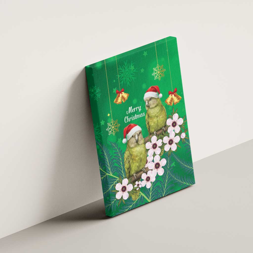 New Zealand Kakapo Christmas Canvas Wall Art Owl Parrot Santa Sliver Fern Manuka - Green - Aussie Hoodie