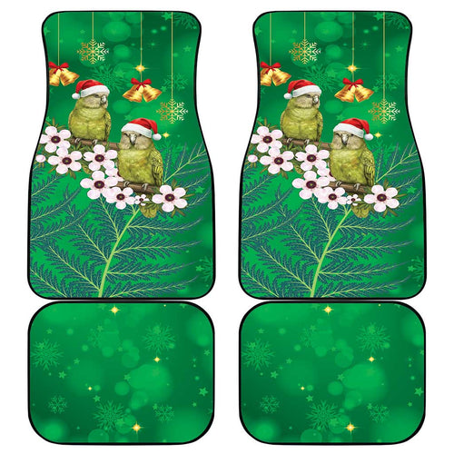 New Zealand Kakapo Christmas Car Mats Owl Parrot Santa Sliver Fern Manuka - Green - Aussie Hoodie
