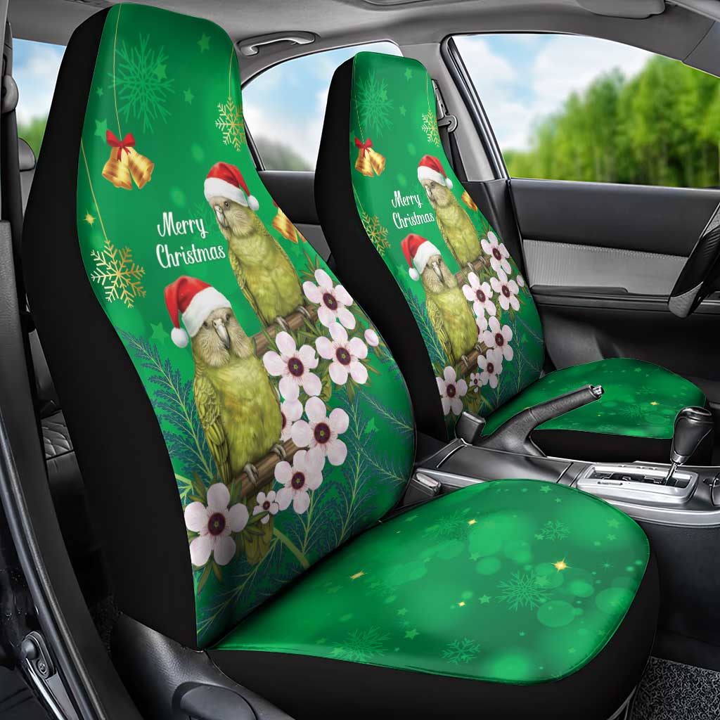New Zealand Kakapo Christmas Car Seat Cover Owl Parrot Santa Sliver Fern Manuka - Green - Aussie Hoodie