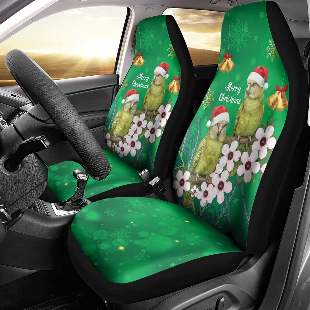 New Zealand Kakapo Christmas Car Seat Cover Owl Parrot Santa Sliver Fern Manuka - Green - Aussie Hoodie
