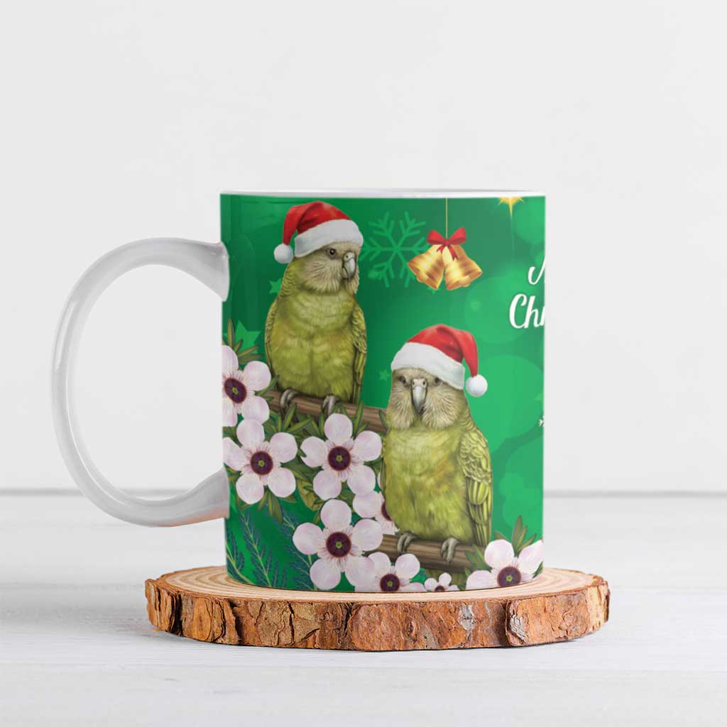 New Zealand Kakapo Christmas Ceramic Mug Owl Parrot Santa Sliver Fern Manuka - Green - Aussie Hoodie