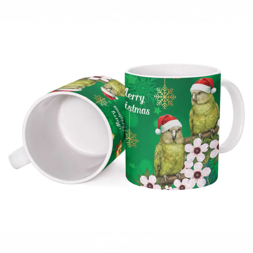 New Zealand Kakapo Christmas Ceramic Mug Owl Parrot Santa Sliver Fern Manuka - Green - Aussie Hoodie