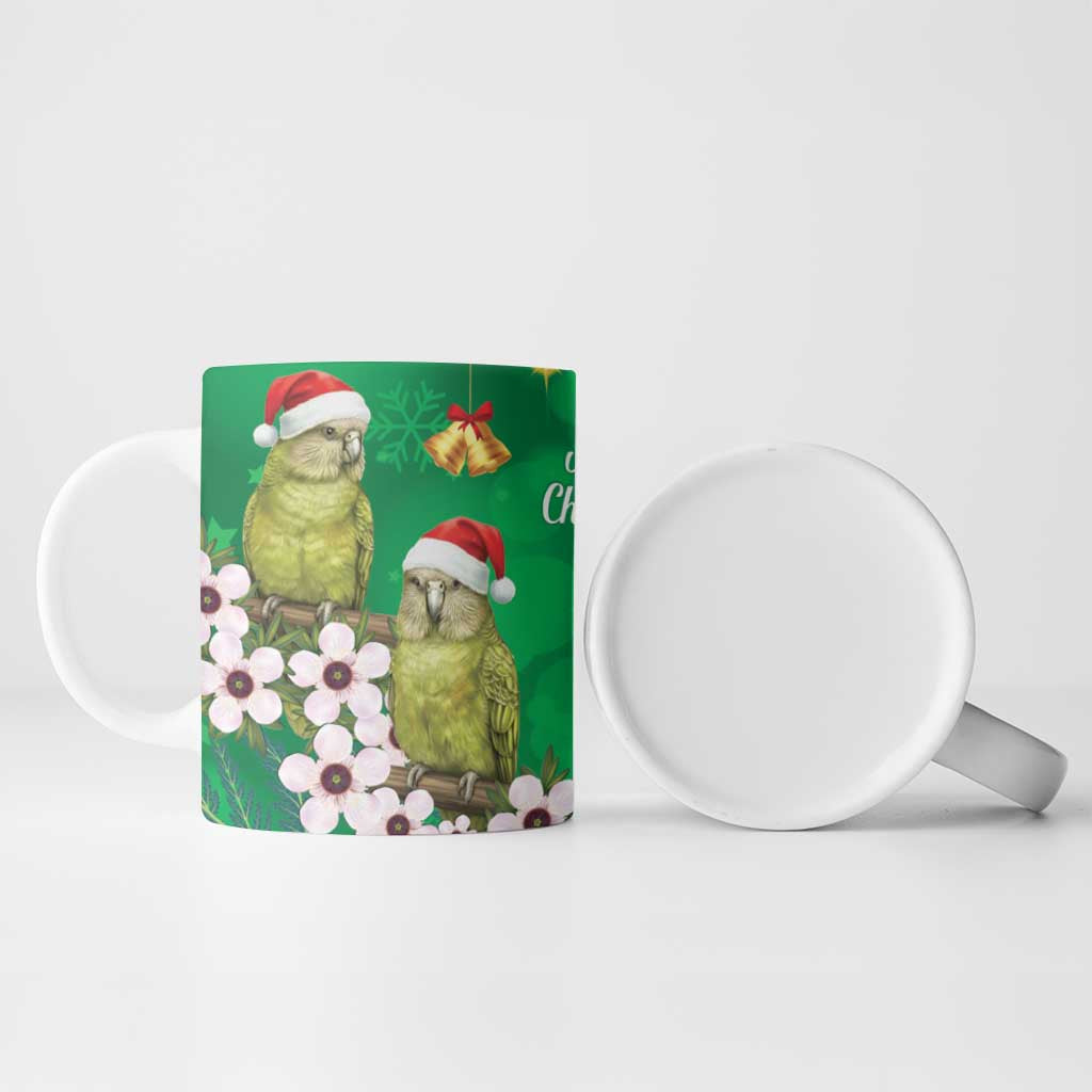 New Zealand Kakapo Christmas Ceramic Mug Owl Parrot Santa Sliver Fern Manuka - Green - Aussie Hoodie