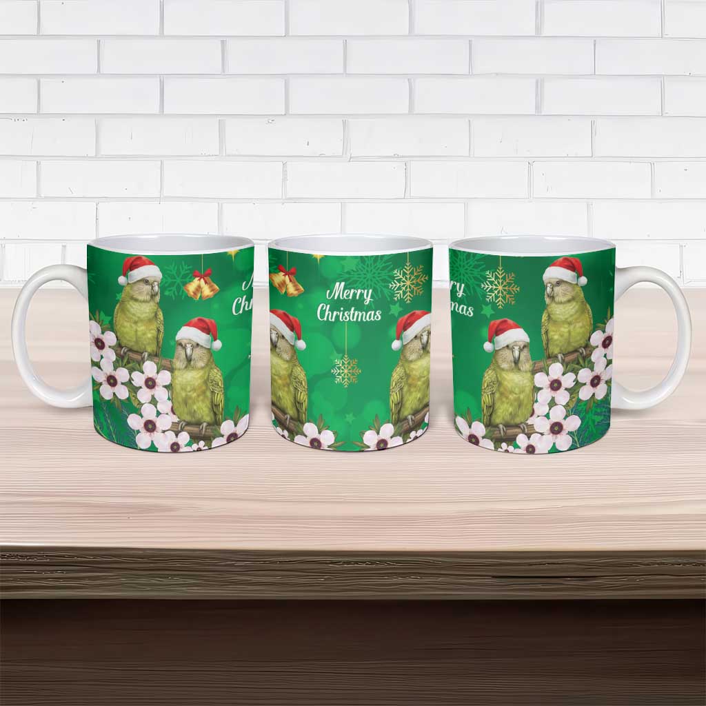 New Zealand Kakapo Christmas Ceramic Mug Owl Parrot Santa Sliver Fern Manuka - Green - Aussie Hoodie